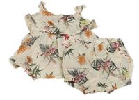 2 set - pudrový květovaný lehký top s volánkem + kraťasy H&M