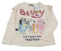 Nové - bílo-růžové pruhované triko s Bluey 