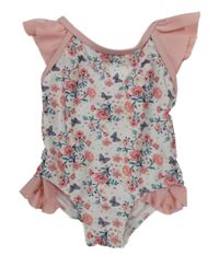 Bílo-světlerůžové květované jednodílné plavky Primark