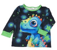 Tmavomodro-zelené pyžamové triko s dinem 