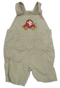 Svetlobéžové plátenné na traké kraťasy s autom