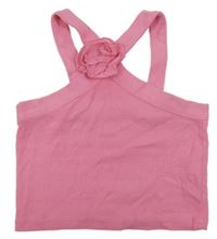 Ružový rebrovaný crop top s květem Zara
