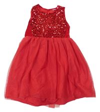 Červené sametové/tylové šaty s flirty Pep&Co