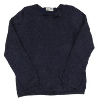 Tmavomodrý trblietavý sveter s mašlou H&M