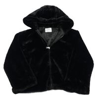 Černá kožešinová podšitá bunda s kapucí Primark