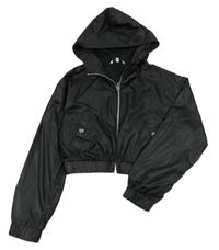 Čierna crop šušťáková jarná bunda s kapucňou E-Vie