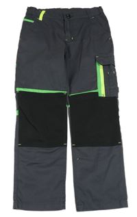 Antracitovo-černo-zelené cargo outdoorové kalhoty 