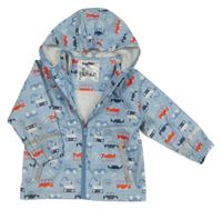 Svetlomodrá vodeodolná jarná bunda s autami a kapucňou Lupilu