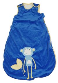 Tmavomodrý sametový zateplený spací pytel s opicí 