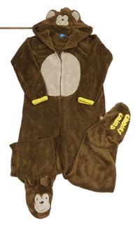 Hnedá plyšová kombinéza s kapucí - opička Primark