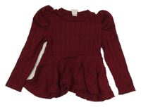 Vínová rebrovaná úpletová tunika Shein