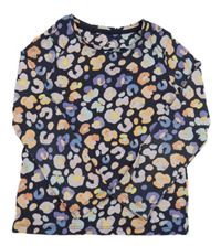 Tmavomodro-farebné tričko s leopardím vzorom Tu