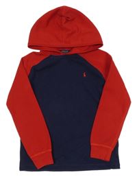 Tmavomodro-červené žebrované triko s logem a kapucí Ralph Lauren