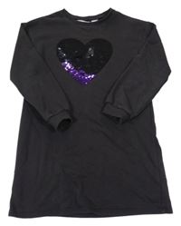 Antracitové teplákové šaty so srdcem z flitrů H&M