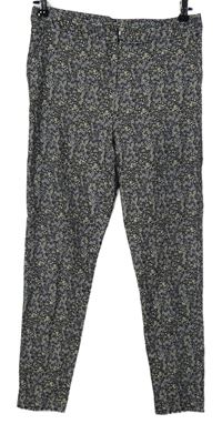Dámské tmavošedé kytičkované elastické skinny kalhoty New look 