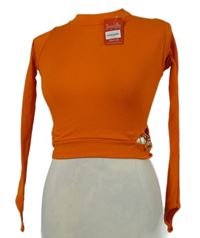 Dámské oranžové žebrované crop triko s průstřihy 