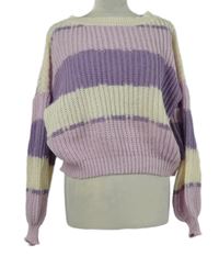 Dámský bílo-fialový pruhovaný svetr Shein 