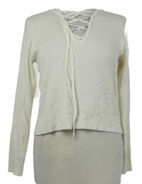 Dámský smetanový žebrovaný crop svetr se šněrováním H&M