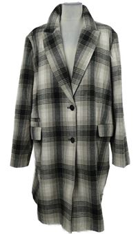 Dámský šedo-černý kostkovaný vlněný kabát Primark 