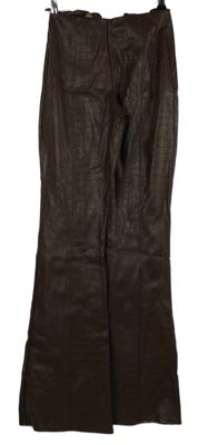 Dámské hnědé koženkové zvonové kalhoty 