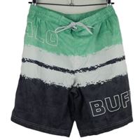 Pánske zeleno-sivo-biele plážové kraťasy s nápisom Buffalo