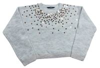 Sivý melírovaný crop sveter s flitrami George