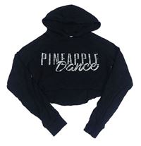 Čierne crop tričko s logom a kapucňou Pineapple