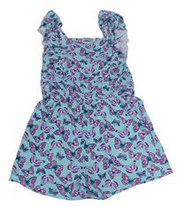 Svetlomodrý bavlnený kraťasový overal s motýlikmi Primark