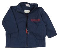 Tmavomodrá jarná bunda s nápisom