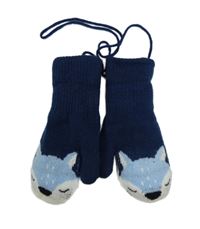 Tmavomodré pletené zateplené rukavice s líškou