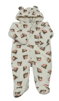 Biela fleecová podšitá kombinéza s opicami a kapucňou Old Navy