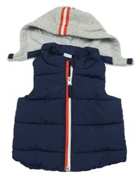 Tmavomodrá šusťáková zateplená vesta s kapucí H&M