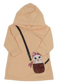 Lososové lehké teplákové šaty s kabelkou a kapucí 