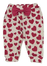 Biele ľahké tepláky so srdiečkami a mašlou