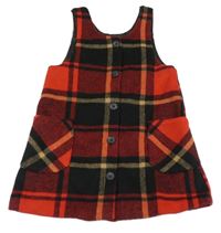 Červeno-čierno-béžové kockované vlnené šaty Dunnes