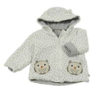 Biela vzorovaná zamatová zateplená prepínaci mikina so sovami a kapucňou Kanz