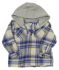 Smetanovo-modrá kostkovaná košile s kapucí River Island