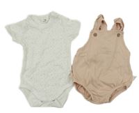 2 set - bílé body s puntíky + růžový overal Topomini