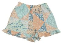 Bílo-modro-růžové lehké květované kraťasy Matalan