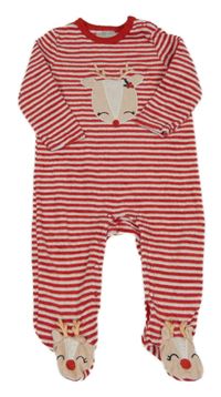 Červeno-bílý pruhovaný sametový overal s kolouškem So Cute