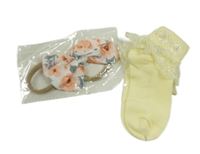 2set - Žluté zdobené ponožky + květovaná mašle do vlasů