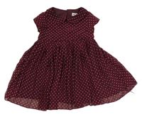 Vínové bodkované šifónové plisované šaty H&M
