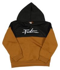 Čierno-medová mikina s nápisom a kapucňou Shein