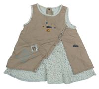 Hnědo-světlemodré plátěno/fleecové s nášivkami 