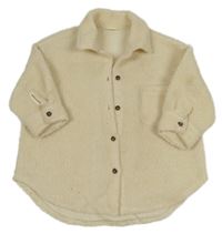 Smotanová huňatá oversize košeľová bunda s golierikom Next