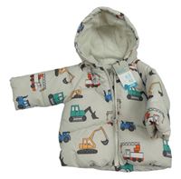 Světlešedá šusťáková zimní bunda s bagry a kapucí Primark