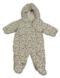 Smetanová šusťáková květovaná zimní kombinéza s kapucí Topomini