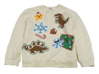 Smotanová mikina s dinosaurami a vánočním motívom H&M