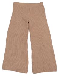 Pudrové rebrované široké pletené nohavice SHEIN