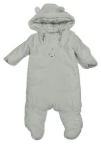 Biela chlpatá zateplená kombinéza s medvěďom a kapucňou C&A